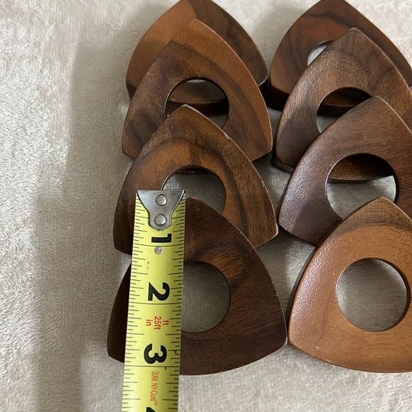 Mid Century Modern Danish Teak Wood Napkin Rings Set Of 8  3” convex Triangles. - Picture 2 of 8